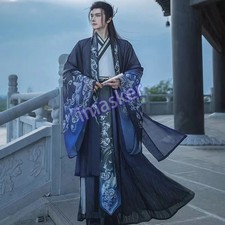 Chinese Floral Print Hanfu Men Women Traditional Weijin Period Gradient Costume