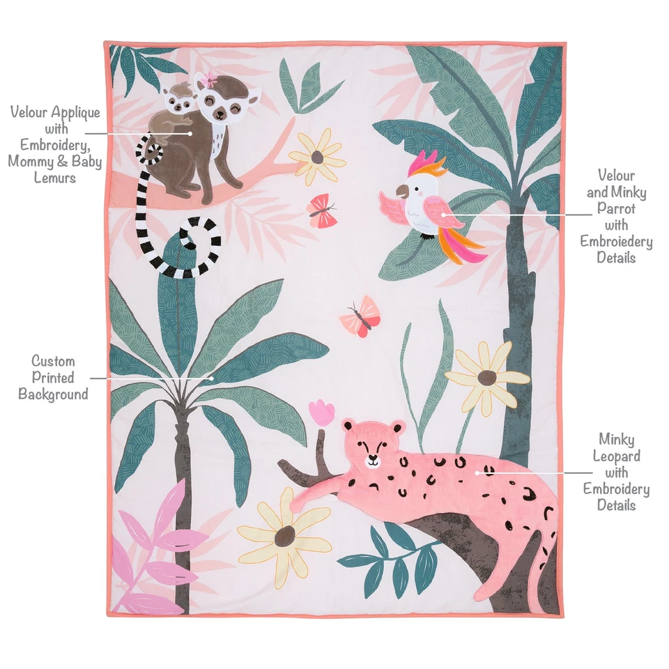 Conjunto de 3 peças de roupa de cama para berço Lambs & Ivy Enchanted Safari leopardo/lêmure selva - Imagem 3 de 4