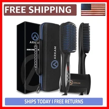 Heated Beard Straightener Brush Kit – Ultimate Frizz Control & Grooming Essen...