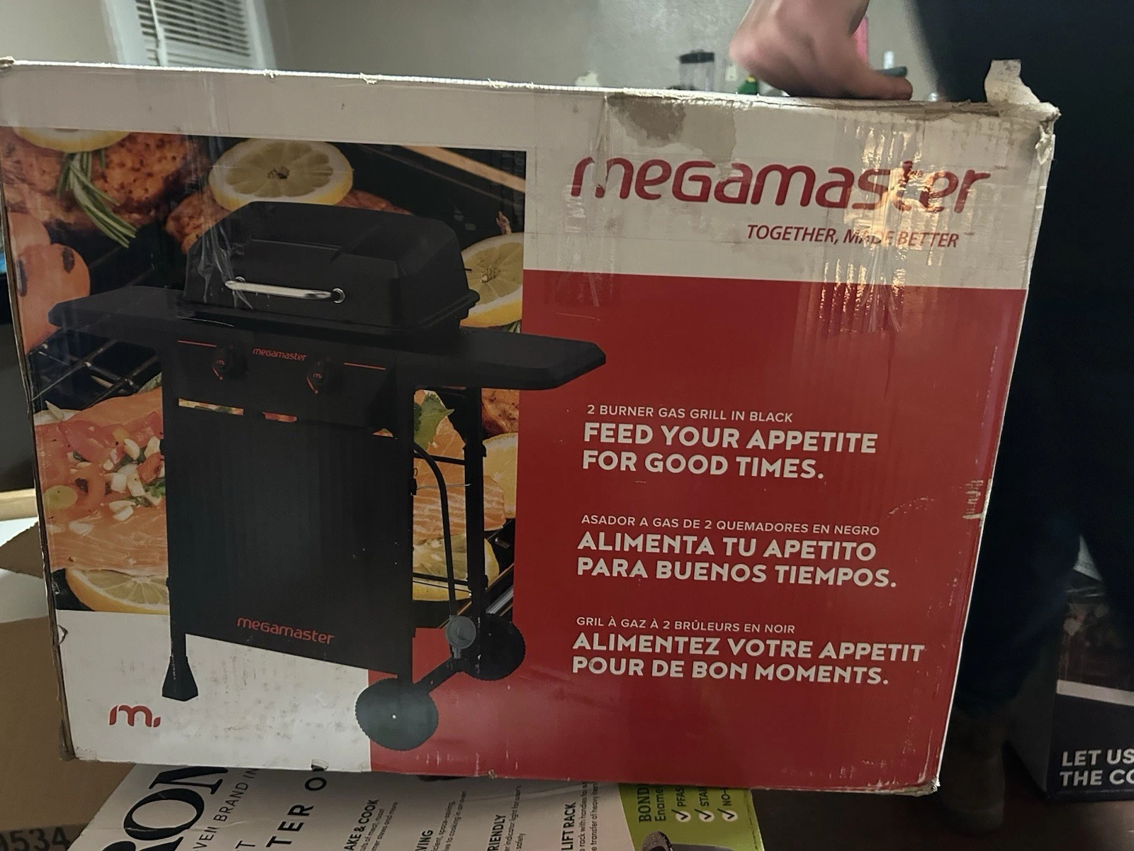 Megamaster 2 Burner Portable Propane Gas Grill Black, Cast Iron Griddle