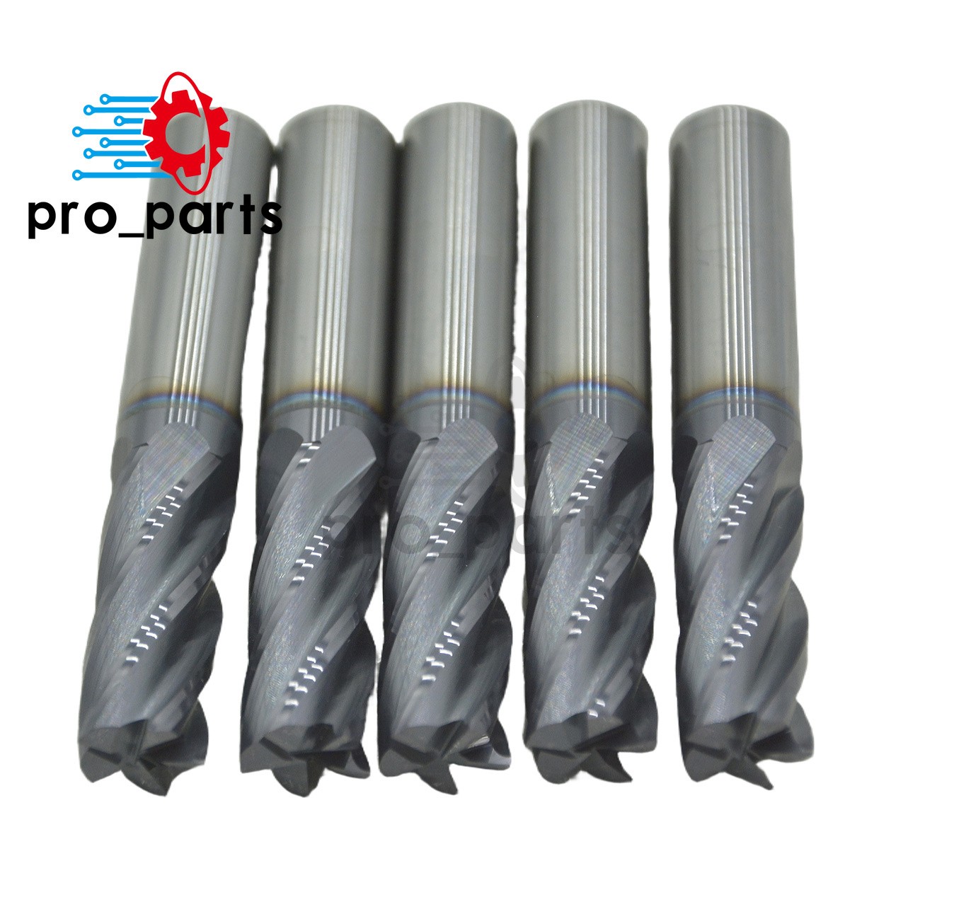 5Pcs 1/2" 5 Flute Solid Carbide 1-1/4" LOC x 3" OVL End Mills - AlTiN Coated