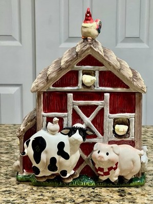 Appletree Designs Barn Yard LiddedCookie Jar 10-3/8 Handpainted Fine Ceramic EC
