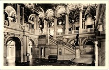 Vintage Library of Congress Main Stair Hall Black & White Postcard