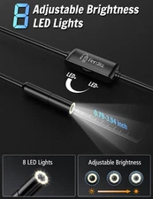 1920P HD Endoscope Camera with 8 LED - 32.8ft Semi-Rigid Waterproof Borescope