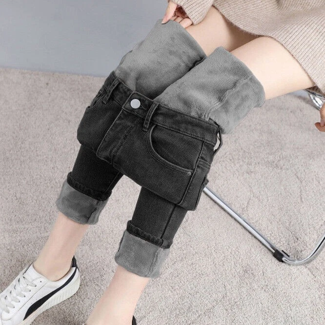 Ladies Thermal Jeans Fleece Lined Stretch Women's Denim Pants Warm Trousers 2025 - Image 3 of 4