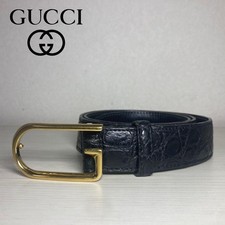 GUCCI buckle belt G Logo Gold Black Leather Made in Italy Authentic Used