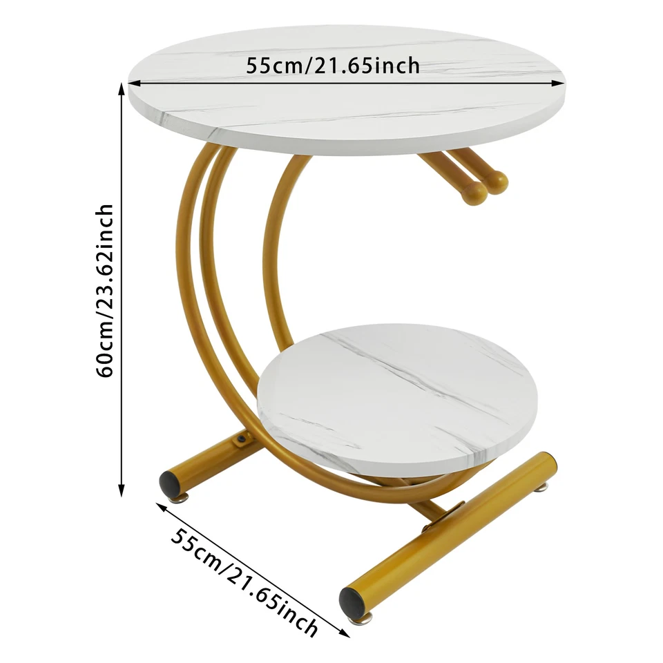 2 Tiers Side Table Round End Desk w/ Storage Shelf for Living Room Bedroom Decor - Image 4 of 4