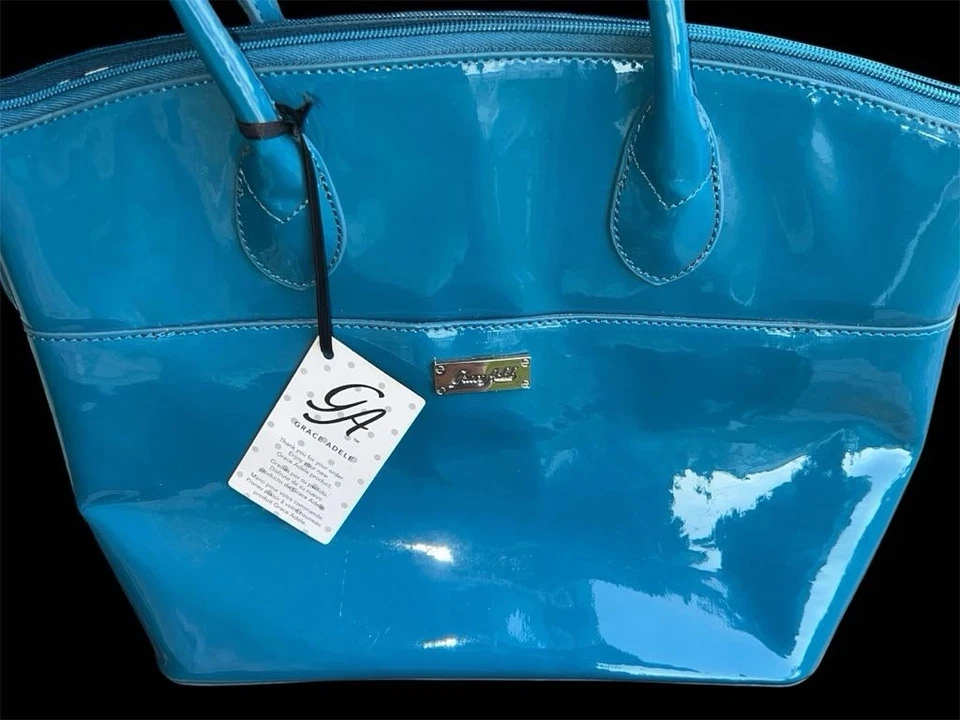 Grace Adele бирюзовый/синий лакированная кожа Дамская сумка в полоску интерьера и съемный ремень - Изображение 3 из 4