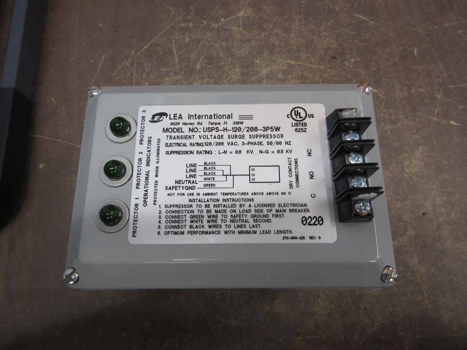 LEA International Surge Suppressor USPS-H-120/208-3P5W 120/208V 3Ph 50/60Hz Used - Image 2 of 4