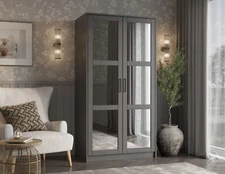100% Solid Wood 2-Door Urban Wardrobe Armoire with Mirrored Doors