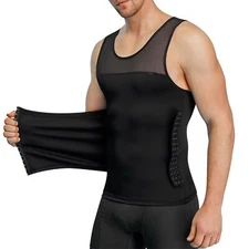 Men Body Shaper Slimming Vest Tight Tank Top Compression Shirt Tummy Control ...