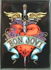 US K&uuml;hlschrank Magnet:  Bon Jovi Logo - Rose + Schwert Made in USA 9x6,3 cm