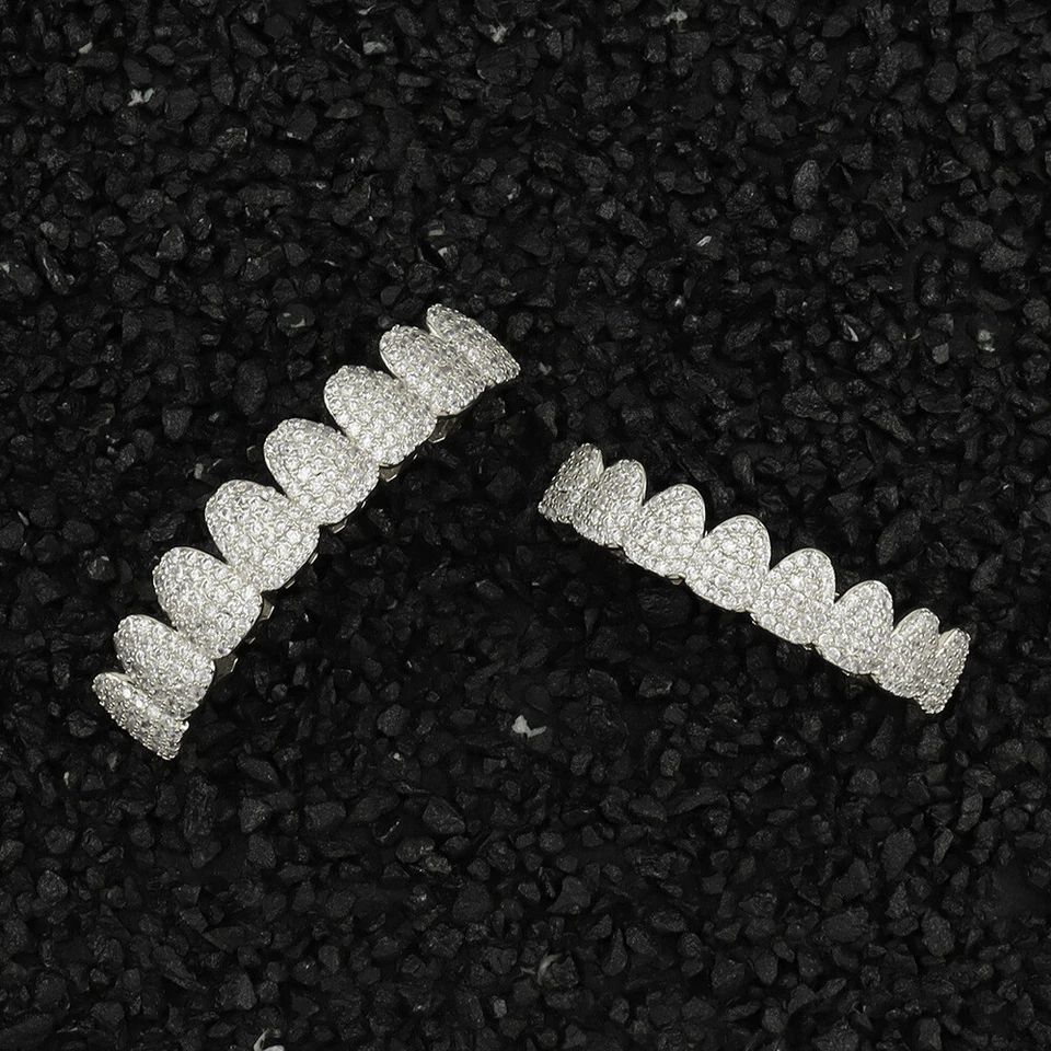 Big 8Top 8Bottom Set Parrillas Hip Hop Heladas 5A+ Circonita cúbica Chapadas en Oro Plata Foto 3 de 4