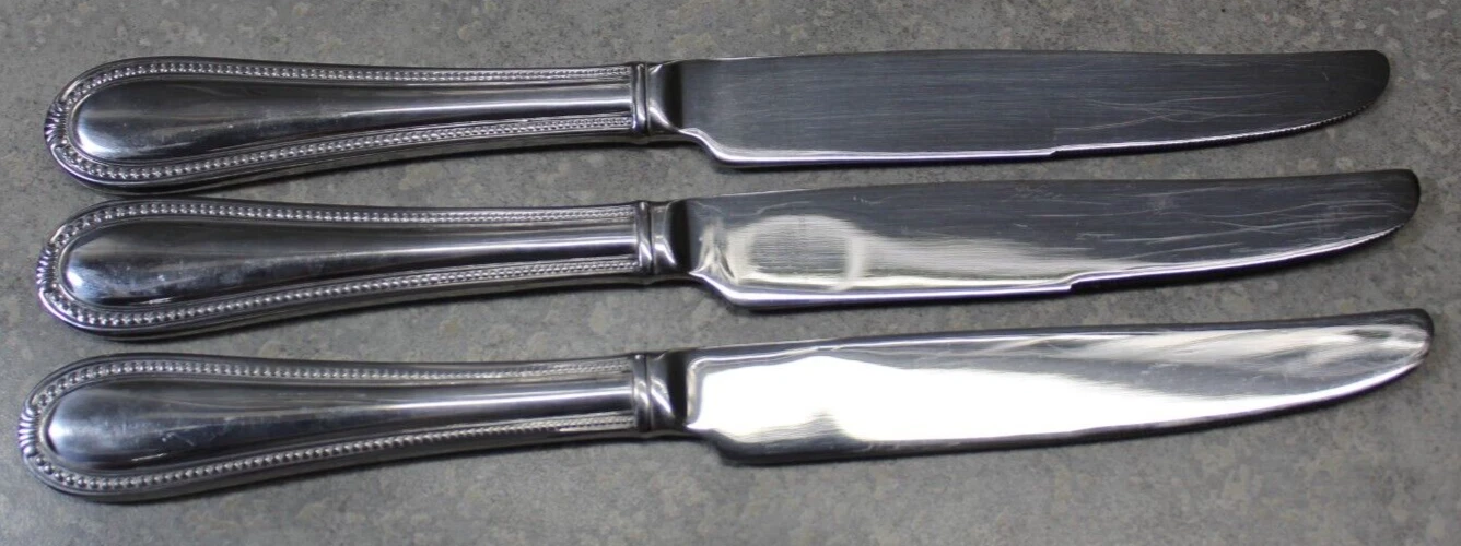 Reed & Barton Kendrick Beaded stainless set of 3 serrated DINNER KNIVES