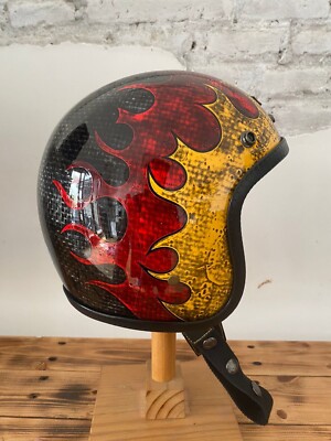 OPENFACE VINTAGE CUSTOM HELMET SLIMHEAD RAW FLAMES CHOPPER CAFE RACER MOTORCYCLE