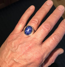 Genuine Blue Star Sapphire Mens Ring 925 Ster...