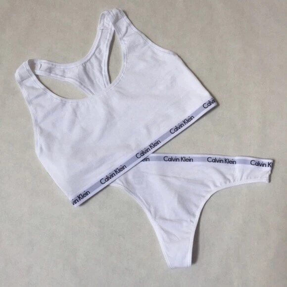 NEW Calvin Klein White Bralette & Thong Set CK Logo 2 Pc S M L