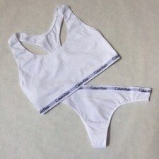 NEW Calvin Klein White Bralette Thong Set CK Logo 2 Pc S M L