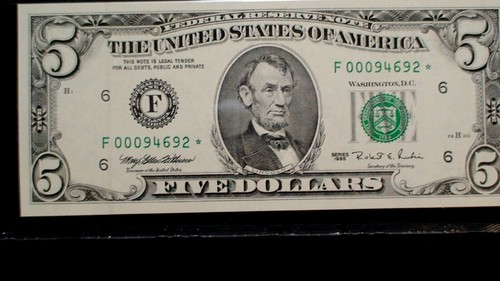 1995 ATLANTA Five Dollar PMG GEM UNC 66 EPQ Federal Reserve STAR NOTE $5 BILL! - Picture 2 of 4