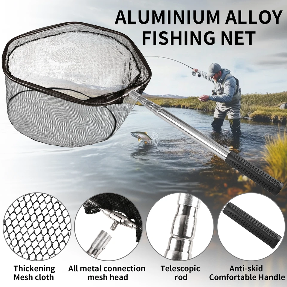 Telescopic Foldable Fishing Landing Net 155CM Carp Trout Fish Bird Catch Release - Image 2 of 4