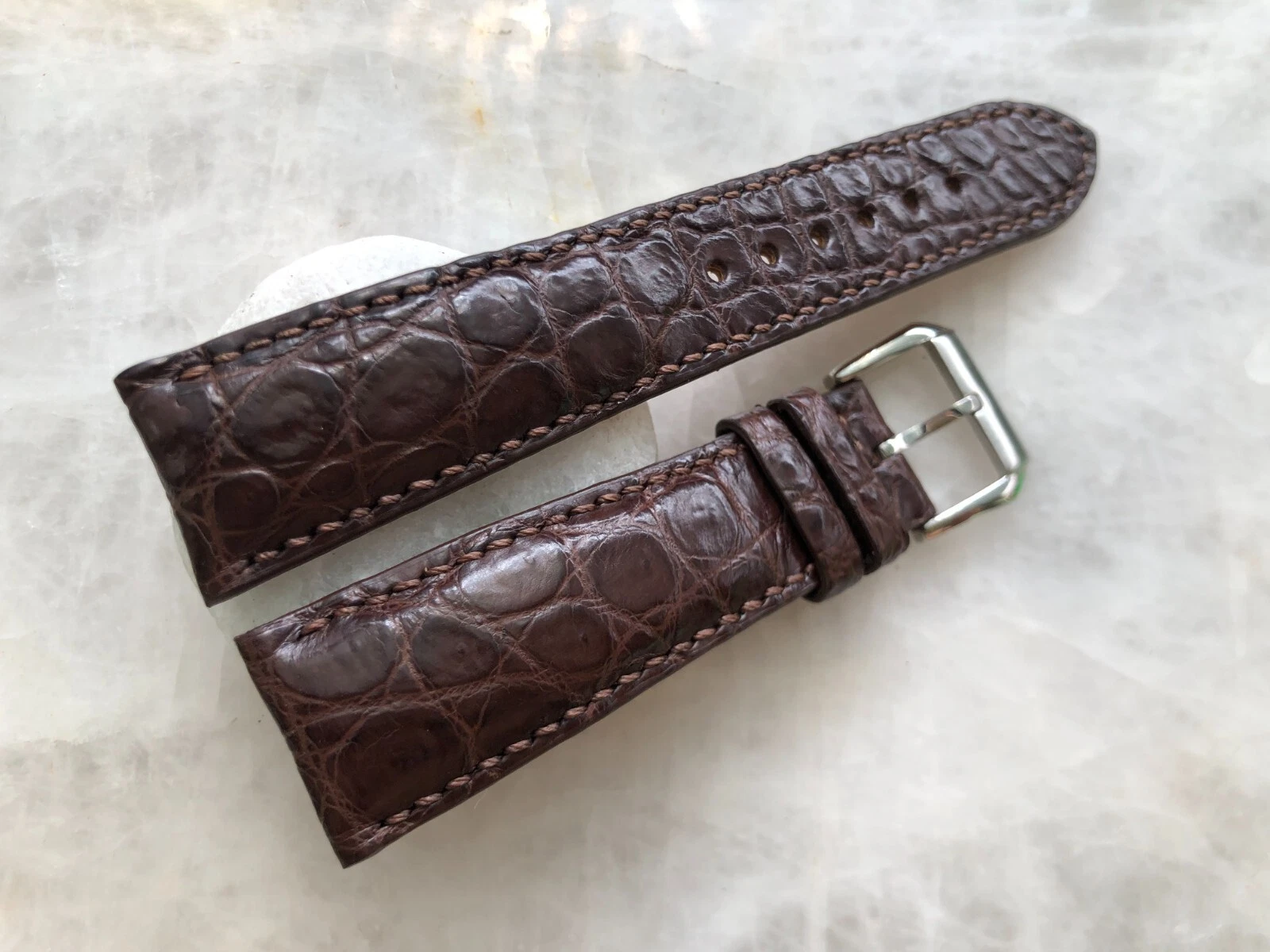 22mm/18mm Brown Alligator Crocodile Embossed Leather Watch Strap Band
