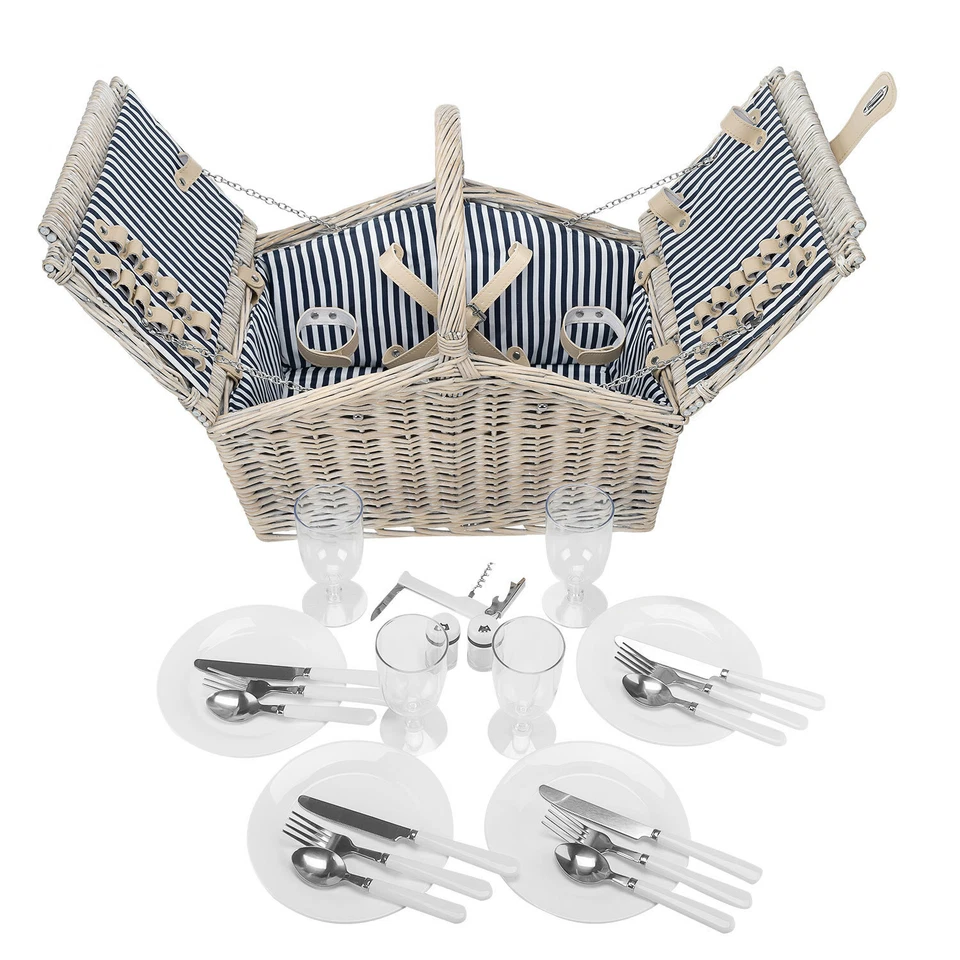 anndora Picknickkorb 4 Personen Weidenkorb Henkelkorb beige + Zubehör 23 tlg.
