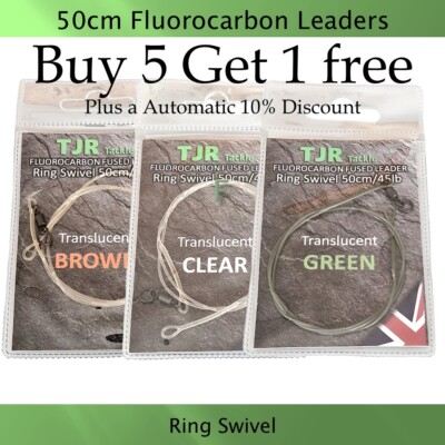 Carp Leaders 50cm Fluorocarbon with Ring Swivels fused loop for PVA Bag Rigs