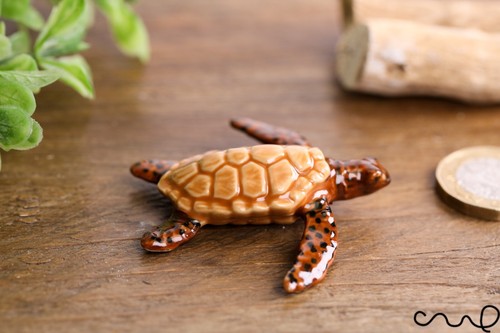 Figura de cerámica marrón tortuga marina animal adorno de cerámica regalo coleccionable - Imagen 6 de 7