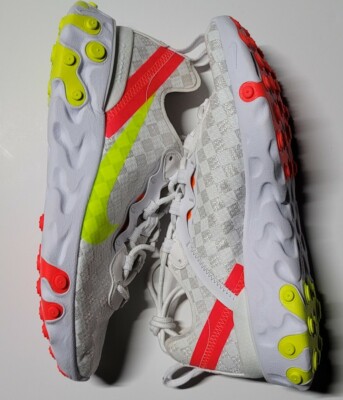 Nike React Element 55 White Crimson Volt Checkerboard CJ0782-100 Size 5.5