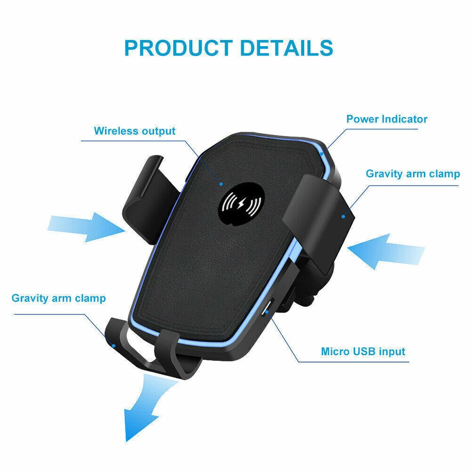 Car Wireless Charger Automatic Clamping Phone Holder Mount For Samsung iPhone - Image 3 of 4