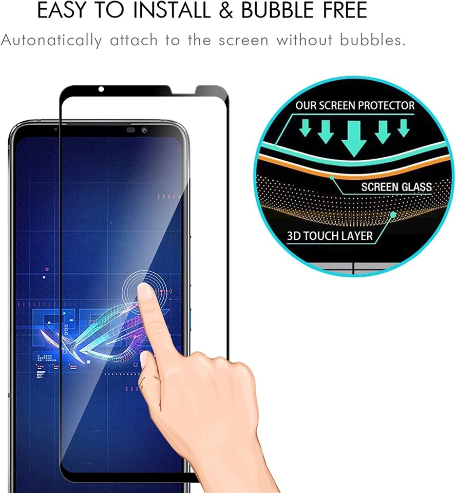 Protector de pantalla de vidrio templado de cobertura completa para teléfono ASUS ROG 9 FE 8 7 6 Pro Foto 4 de 4