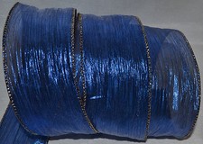 Wired Ribbon Sheer Crinkle Metallic Blue Silver Edge Wreath Holiday Gift Bow