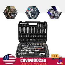 Ratchet Wrench Mechanics Tools Kit Metric 1/4 And 1/2 Drive Socket Set 108Pcs