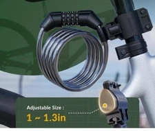 HD Bike Lock Cable 4"  Titanker Self Coiling Combination Mounting Bracket BX98B