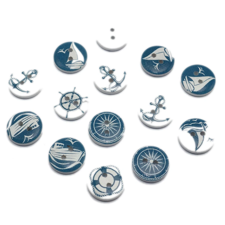 Botones de madera náutica de 15 mm 100 un. - Botones blancos mixtos de ancla y casco Foto 2 de 4