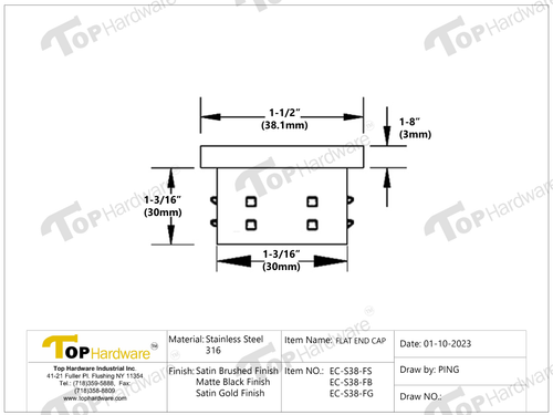 Tapa de extremo de tubo cuadrada de acero inoxidable 316 grado 2 x 2" calibre 18, 16, 14 y 13 - Imagen 14 de 14