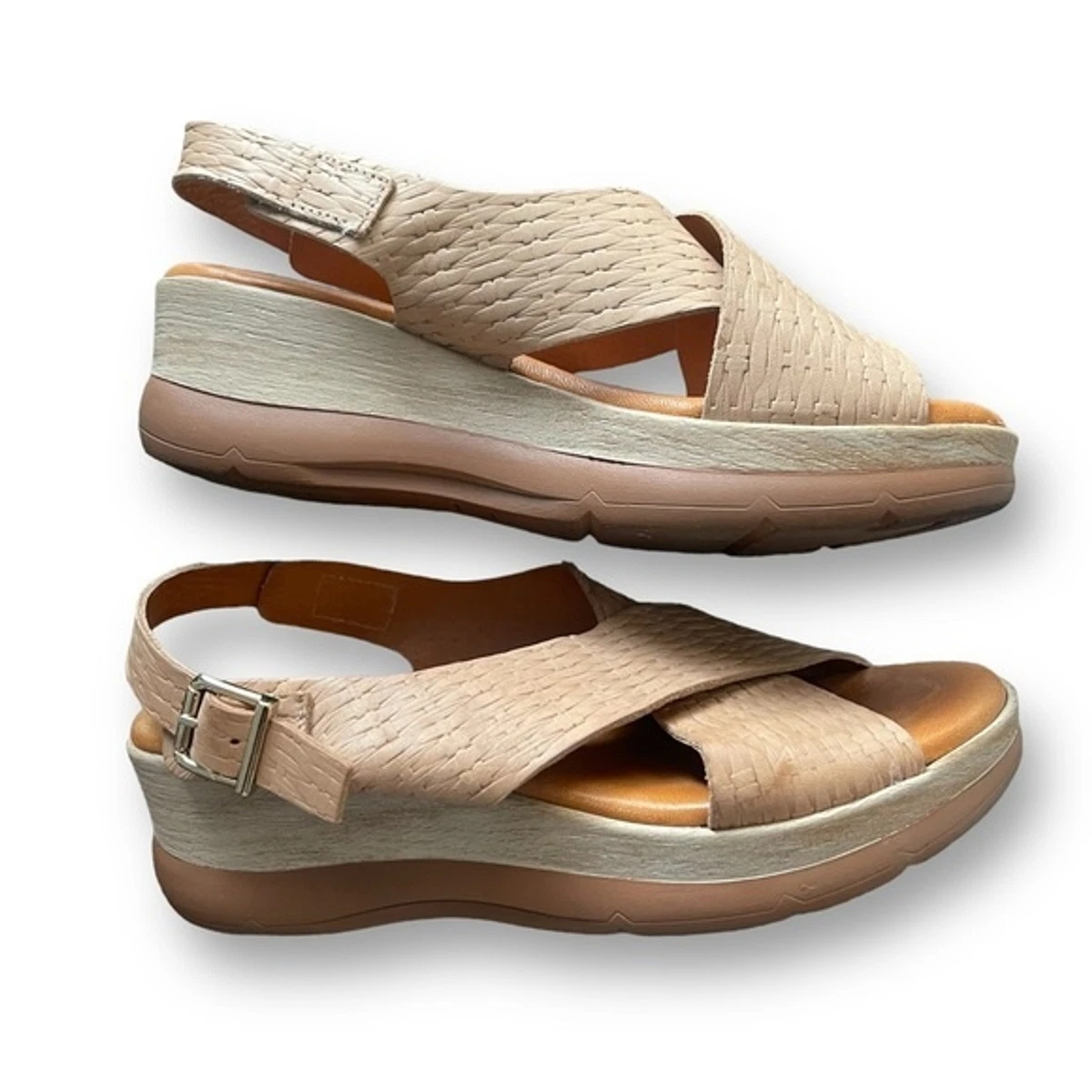 Aplauso 1450 Arena Sand Leather Crossover Wedge Sandal Women s 38 US 7.5