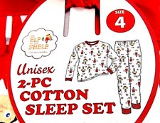 Elf on the Shelf Pajamas Boys Girls Size 4 Christmas 2pc White Red Green Cotton