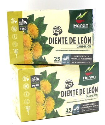 50 TEA BAGS DIENTE DE LEON (DANDELION TEA BAGS) 2 Boxes (Hanan) 