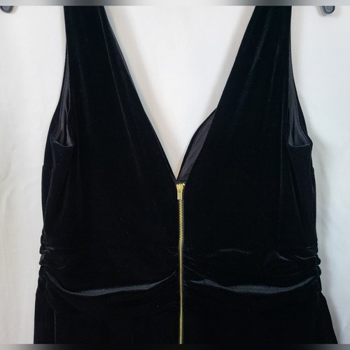 Express Damen Minikleid schwarz Samt ärmellos tiefer V-Ausschnitt A-Linie Größe L - Bild 5 von 8