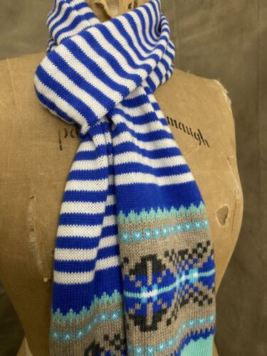 Talbots WINTER Scarf Fair Isle Stripe Sweater Knit Aqua Mint Blue Women’s - Picture 2 of 4