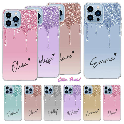 Silicone Personalised Name Case Phone Cover For Apple iPhone 15 Pro Max 14 13 12 - Afbeelding 1 van 80