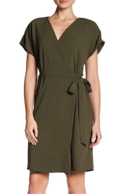 Bobeau Short Sleeve Crepe Wrap Dress - Army Green at Nordstrom Rack Bobeau Short Sleeve Crepe Wrap Dress - Army Green at Nordstrom Rack