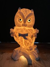 Vintage Snowy Owl Night Light Table Lamp Ceramic