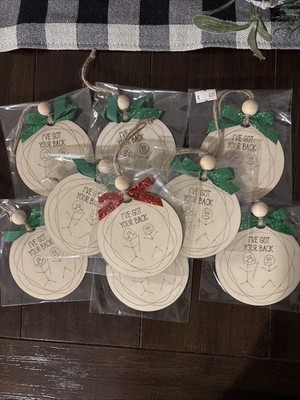 Lot Of 9 - Christmas Ornaments - wooden  -  Ive got your back 