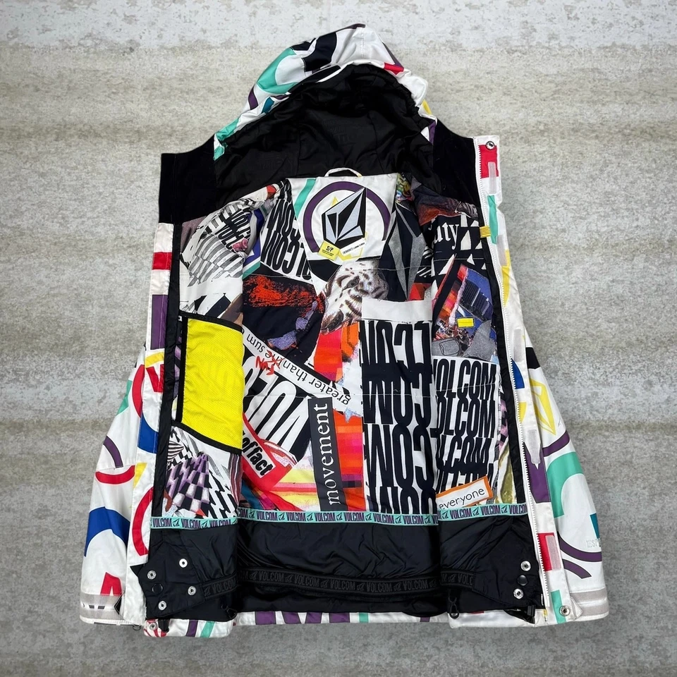 Vintage 90s Volcom Puffer Ski Jacket Mens S White Multicolor Full Zip Insulated - Image 2 of 4