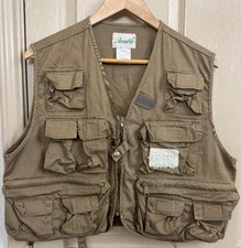 Ausable Khaki Fly Fishing Vest Zipper Front Mens Size Large