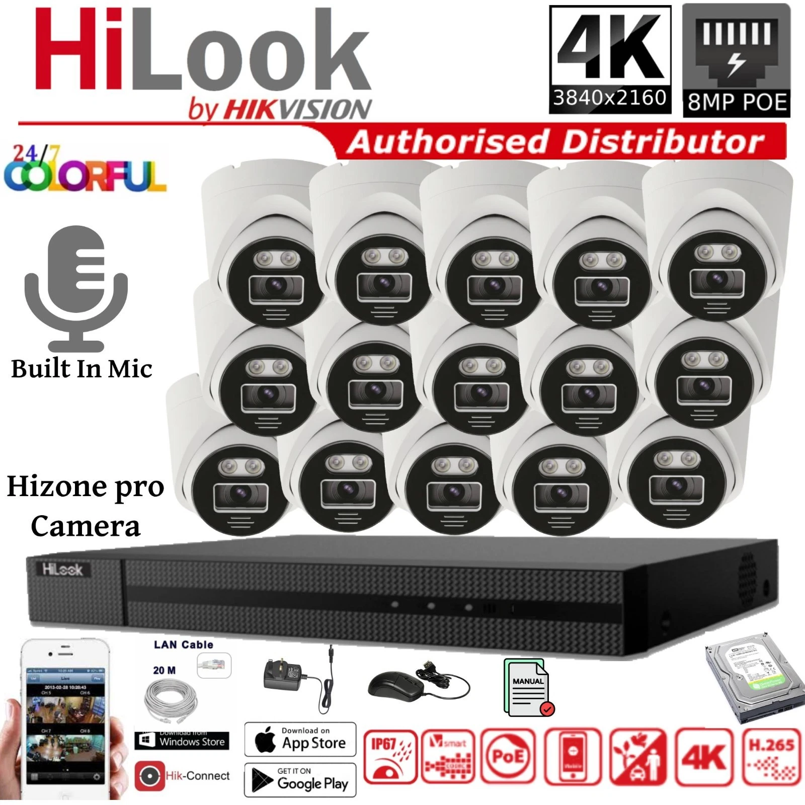 HIKVISION CCTV 8MP 4K NVR COLORVU IP POE IN/OUTDOOR  AUDIO CAMERA SYSTEM KIT - Picture 1 of 31