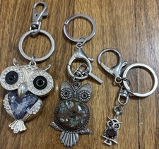 LOT OF 3 BEJEWELED OWL PURSE CHARM KEYCHAINS