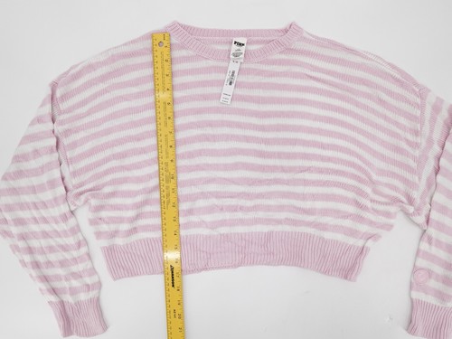 PINK Victoria's Secret Sweater Womens Large Pink White Striped Cropped Pullover - Picture 9 of 12